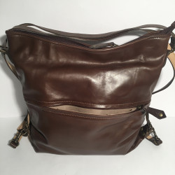 Lederhandtasche/Rucksack glänzendes Braun