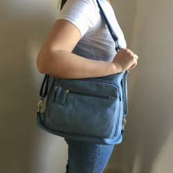 Lederhandtasche/Rucksack Napoli Dunkelblau