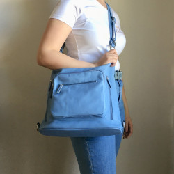 Leather Handbag/Backpack Napoli dark blue